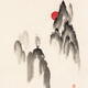 Zen sumi-e ink painting of a young Buddhist monk on top of misty mount... (thumbnail)