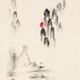 Zen sumi-e artwork of a monk meditating during the sunset in misty mou... (thumbnail)