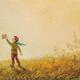 Little boy with a toy airplane in his hand playing outside in the natu... (thumbnail)