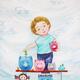 Painting of a cute little boy putting money in a piggy bank... (thumbnail)