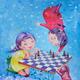 Two cute children an angel girl and a devil boy playing chess in heave... (thumbnail)