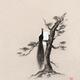 Abstract Zen sumi-e painting of a peacock silhouette perching on the p... (thumbnail)