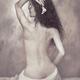 Fine art nude portrait of a beautiful woman back with long dark hair a... (thumbnail)