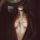 Beautiful Japanese woman in black kimono open on her chest showing cra... (thumbnail)