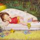 Cute teenage girl lying on a couch in underwear listening to a radio.... (thumbnail)
