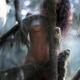 Beautiful young nude woman, forest nymph, hiding behind a mossy tree i... (thumbnail)