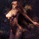 Beautiful nude woman standing against a tall tree in a dark shadowy fo... (thumbnail)