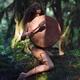 Beautiful nude woman with a shamanic drum in a tranquil dark forest sc... (thumbnail)