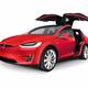 Red Tesla Model X luxury SUV electric car with open falcon-wing doors... (thumbnail)