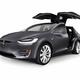Metallic gray Tesla X luxury SUV electric car with open falcon-wing do... (thumbnail)