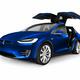 Metallic blue Tesla X luxury SUV electric car with open falcon-wing do... (thumbnail)