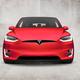 Red Tesla X electric SUV car front view against concrete wall... (thumbnail)