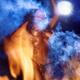 Beautiful tribal aboriginal woman dancing naked at night in full moon... (thumbnail)
