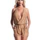 Blond woman wearing gold beige summer beachwear... (thumbnail)