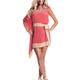 Beautiful smiling blond woman wearing sheer coral red beachwear dress... (thumbnail)