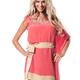 Beautiful smiling blond woman wearing sheer coral red beach dress... (thumbnail)