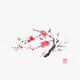 Sumi-e painting of a small plum blossom branch with red flowers