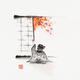 Sumi-e painting of a Cute little Japanese girl sitting by the shoji door in autumn with a red maple leaf