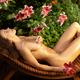 Beautiful sexy nude woman with wet naked shiny sun-tanned body caressi... (thumbnail)