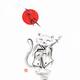 Sumi-e painting of a cat walking in kimono playing a stringed musical... (thumbnail)