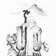 Sumi-e painting of Shou Chinese God of Longevity holding peach or gour... (thumbnail)