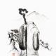 Sumi-e painting of Shou Chinese God of Longevity with staff and peach... (thumbnail)
