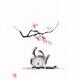 Fine art sumi-e painting illustration of a cute cat lying asleep under... (thumbnail)