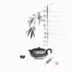 Zen style sumi-e ink painting of a teapot with a cup and mochi black o... (thumbnail)