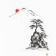 Old pine tree growing on top of a rock in sunrise. Oriental Zen sumi-e... (thumbnail)