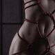 Sensual closeup of a nude woman body with red Shibari bondage ropes on... (thumbnail)
