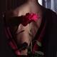 Red rose casting a shadow on a mysterious woman bare back. Dramatic se... (thumbnail)