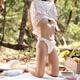 Young woman undressing taking her dress off at picnic in sunny summer... (thumbnail)