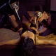 Sexy threesome love scene of seductive woman in black underwear and ma... (thumbnail)