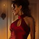 Gorgeous classy lady in sexy red dress standing in dim candle light wi... (thumbnail)