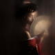 Mysterious portrait of beautiful Japanese geisha or courtesan Oiran wi... (thumbnail)