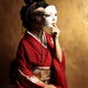 Portrait of beautiful geisha holding white theatrical mask in her hand... (thumbnail)