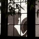 Shadow of a Japanese geisha with a hand fan behind shoji screen of tra... (thumbnail)