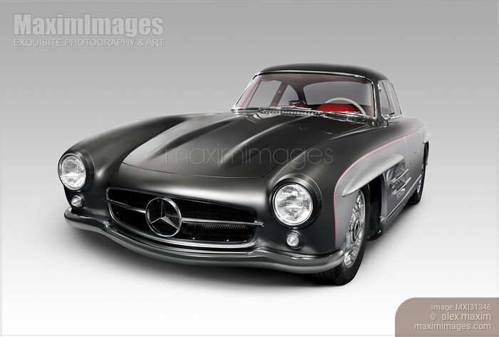 1955 Mercedes-Benz 300 SL Gullwing Coupe grey luxury retro car Stock photo of 1955 Mercedes-Benz 300 SL Gullwing Coupe grey luxury retro car Buy commercial use license at MaximImages
