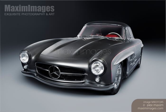 Stock photo of 1955 Mercedes-Benz 300SL Gullwing Coupe gray luxury retro car Buy commercial use license at MaximImages