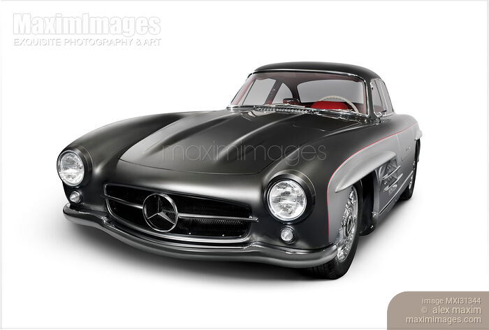 1955 Mercedes-Benz 300SL Gullwing Coupe grey luxury retro car isolated on white Stock photo of 1955 Mercedes-Benz 300SL Gullwing Coupe grey luxury retro car isolated on white Buy commercial use license at MaximImages