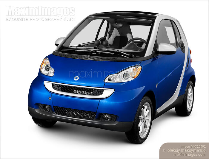 2008 Blue Smart Fortwo City Car Stock photo of 2008 Blue Smart Fortwo City Car Buy commercial use license at MaximImages