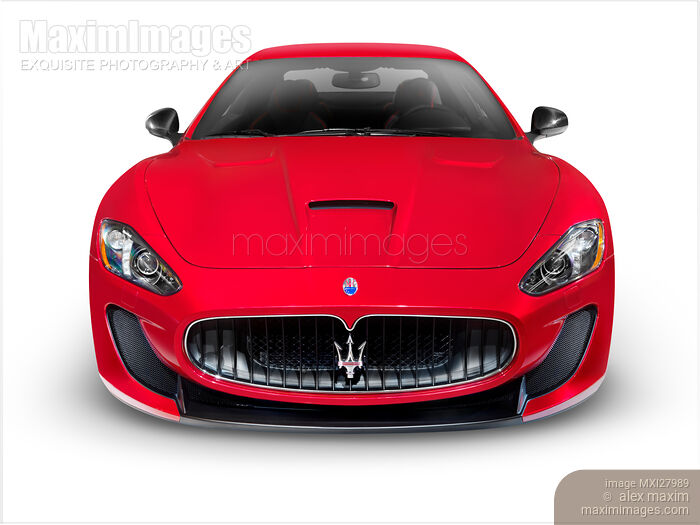 Stock photo of 2015 Maserati GranTurismo MC Centennial Edition luxury car front view Buy commercial use license at MaximImages