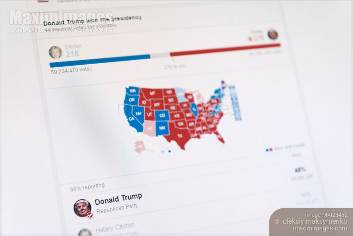 Stock photo of 2016 US Presidential elections results Buy commercial use license at MaximImages
