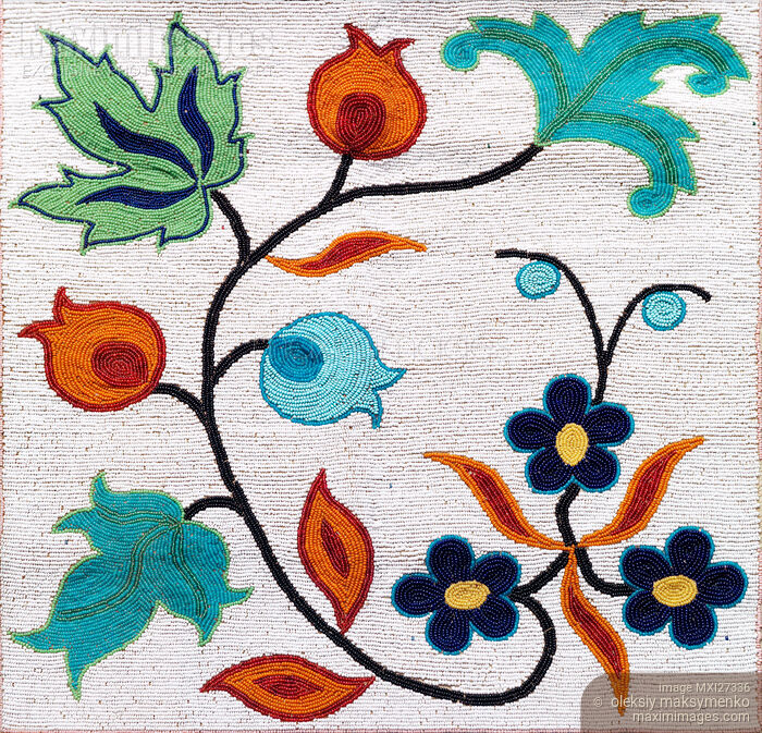 Stock photo of Aboriginal beadwork floral pattern Buy commercial use license at MaximImages