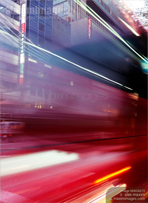 Stock photo of Abstract blurred traffic on street in Tokyo Ginza Buy commercial use license at MaximImages