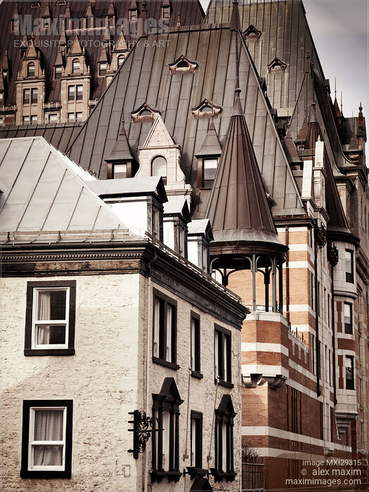 Abstract rooftops and architectural elements of Old Quebec City historic buildings Stock photo of Abstract rooftops and architectural elements of Old Quebec City historic buildings Buy commercial use license at MaximImages
