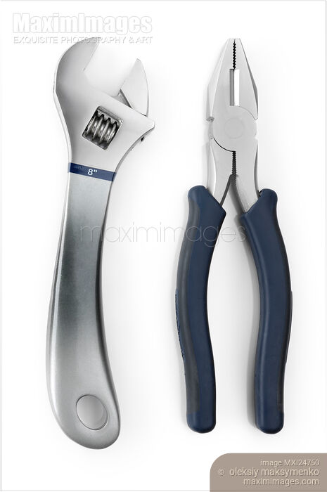 Stock photo of Adjustable Wrench and Pliers Buy commercial use license at MaximImages