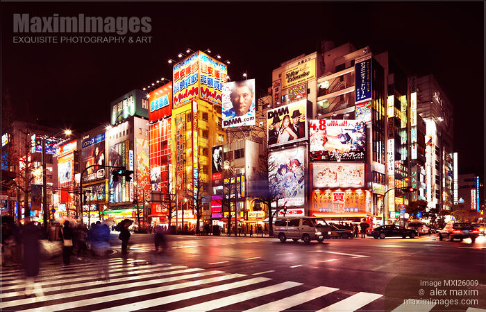 Stock photo of Akihabara streets with colorful signs at night Tokyo Japan Buy commercial use license at MaximImages