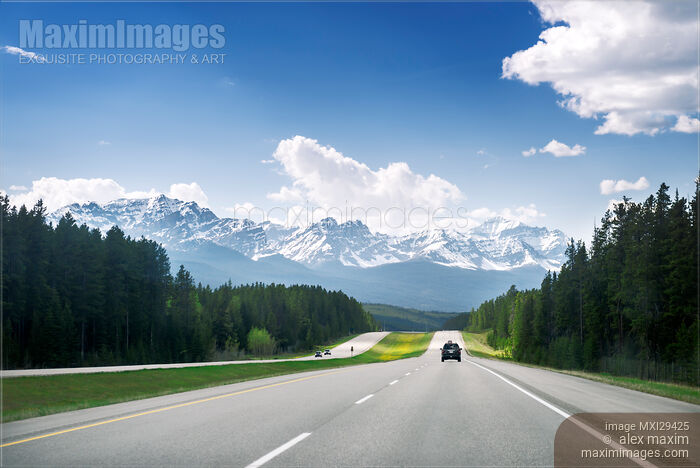 Alberta Rocky Mountains highway scenery from a car Stock photo of Alberta Rocky Mountains highway scenery from a car Buy commercial use license at MaximImages