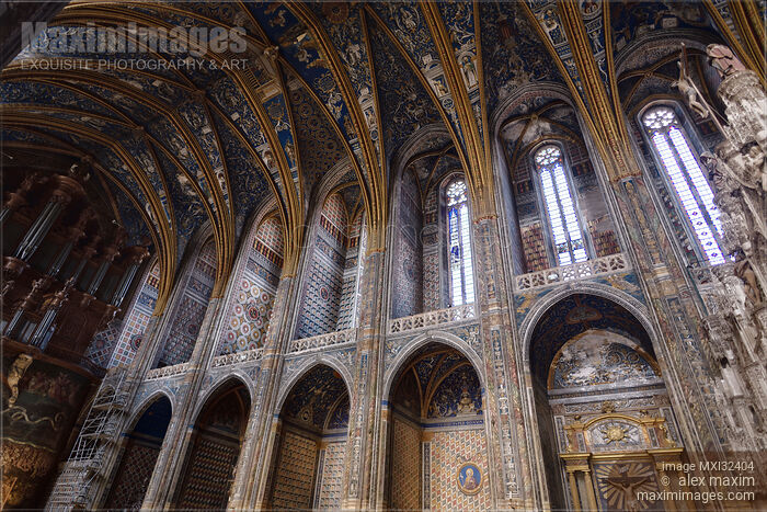 Stock photo of Albi Cathedral nave interior detail Southern French Gothic Catholic cathedral ceiling and walls Buy commercial use license at MaximImages